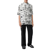 Chemise en sergé à imprimé aquarelle et manches courtes avec soie - Monochrome