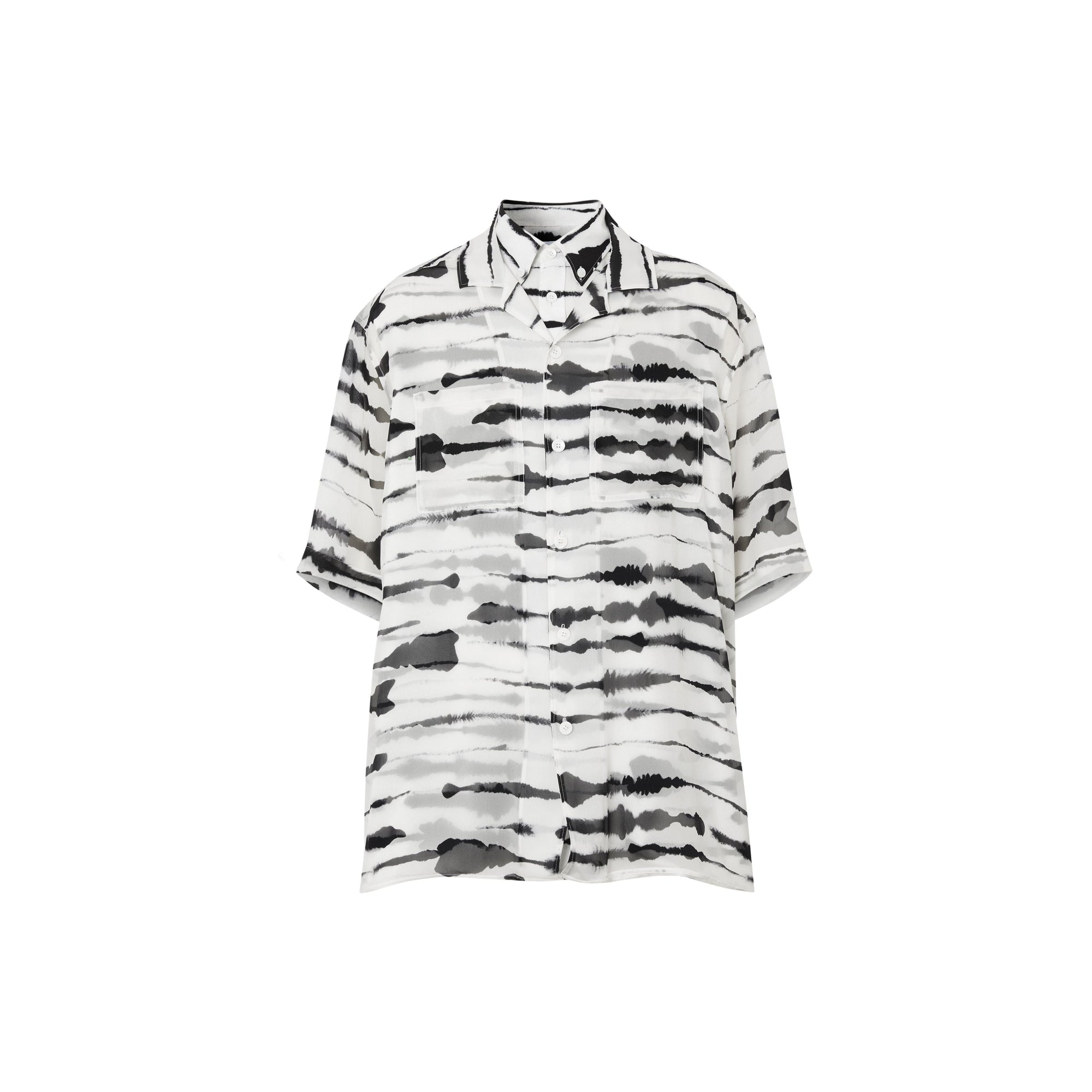 Chemise en sergé à imprimé aquarelle et manches courtes avec soie - Monochrome