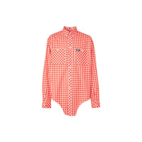 Chemise oversize en coton vichy avec découpe à la base - Rouge