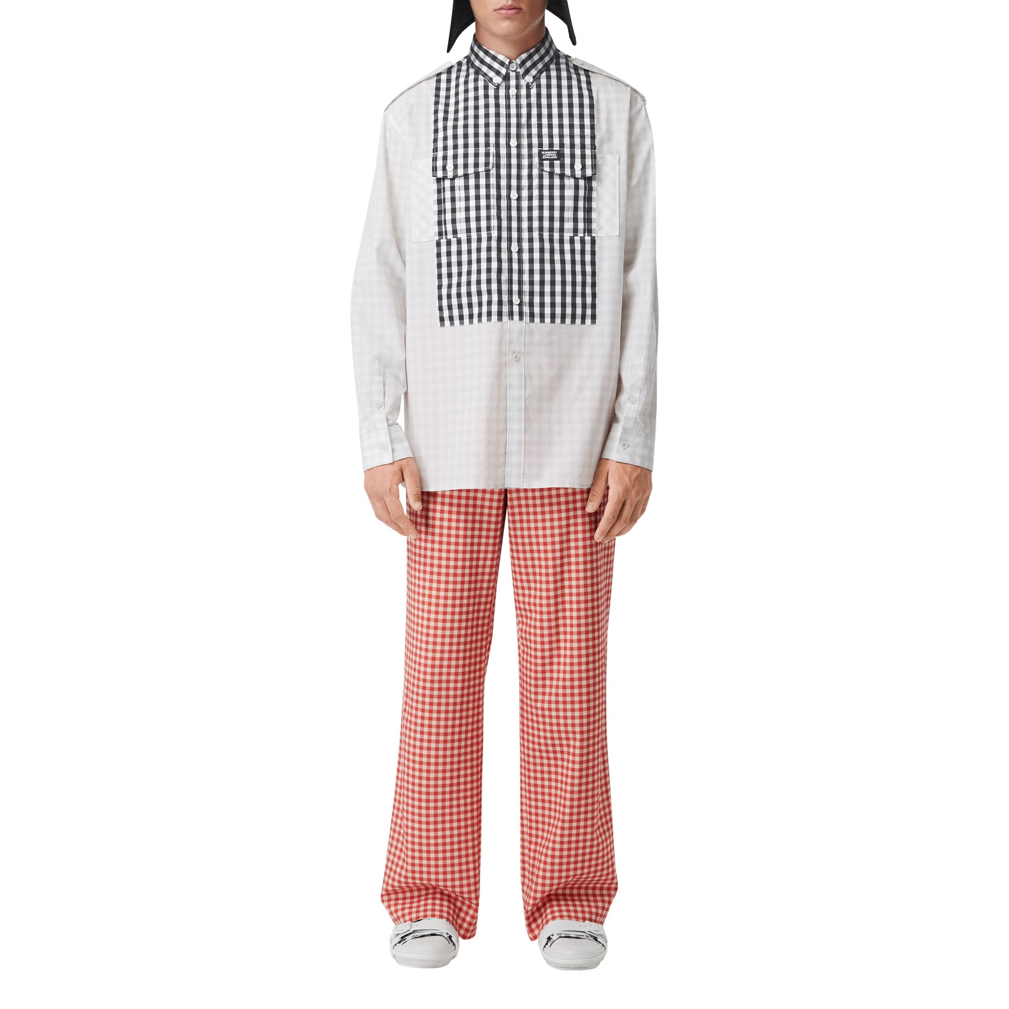 Chemise oversize en popeline de coton vichy - Gris galet clair