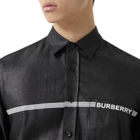 Chemise en lin mélangé avec logo - Noir