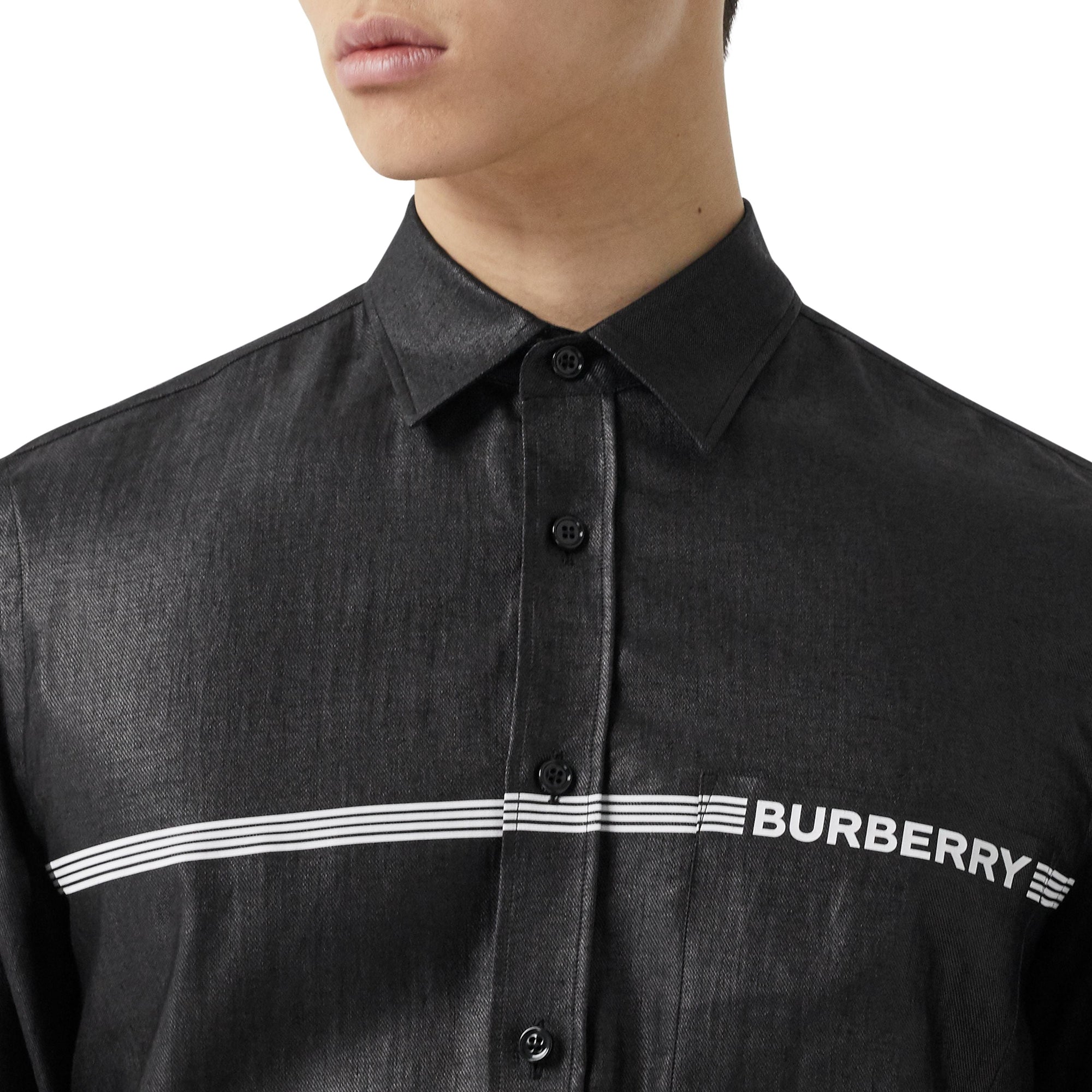 Chemise en lin mélangé avec logo - Noir