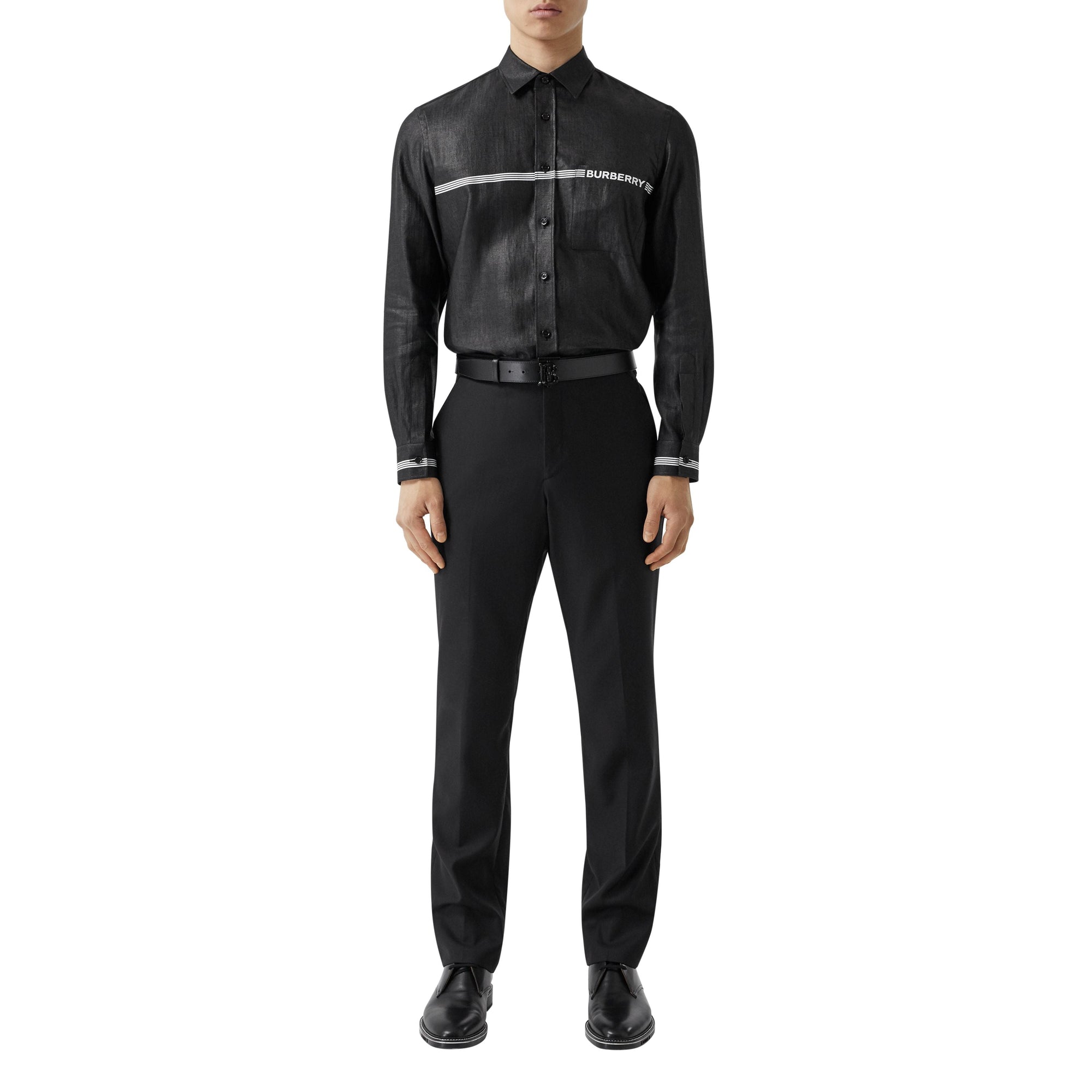 Chemise en lin mélangé avec logo - Noir