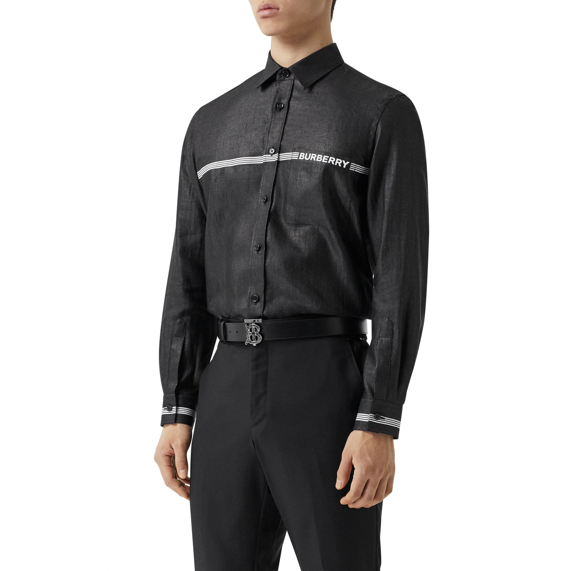 Chemise en lin mélangé avec logo - Noir