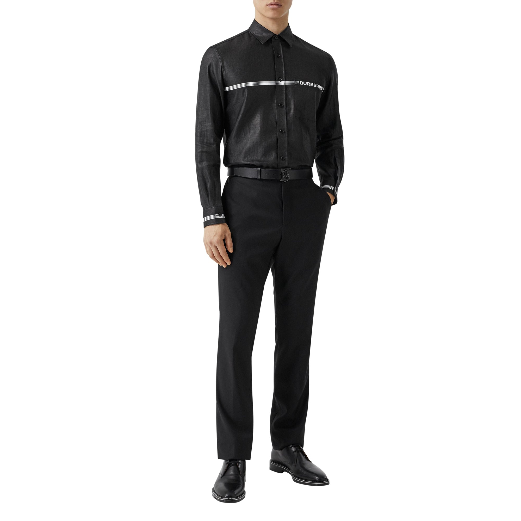 Chemise en lin mélangé avec logo - Noir
