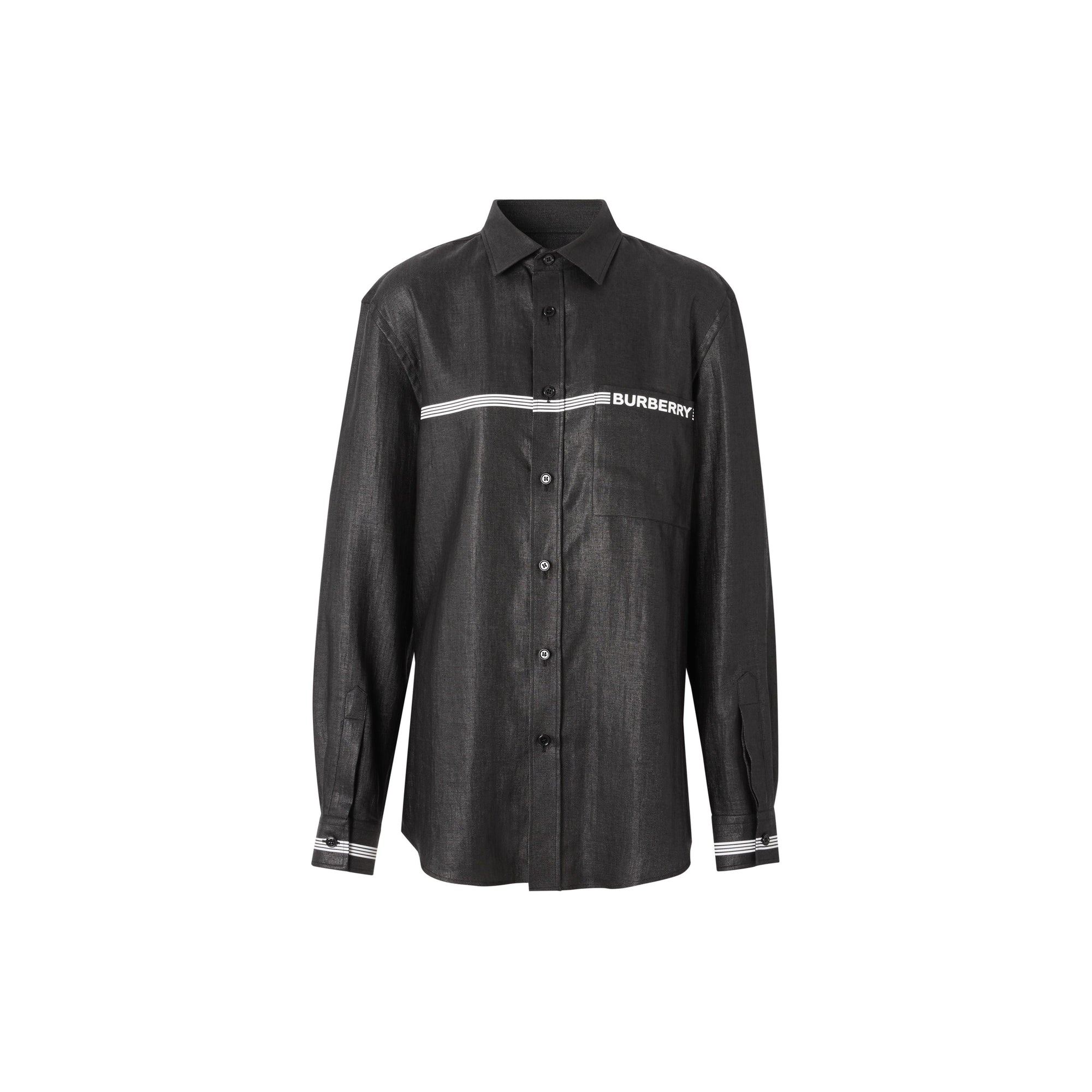 Chemise en lin mélangé avec logo - Noir