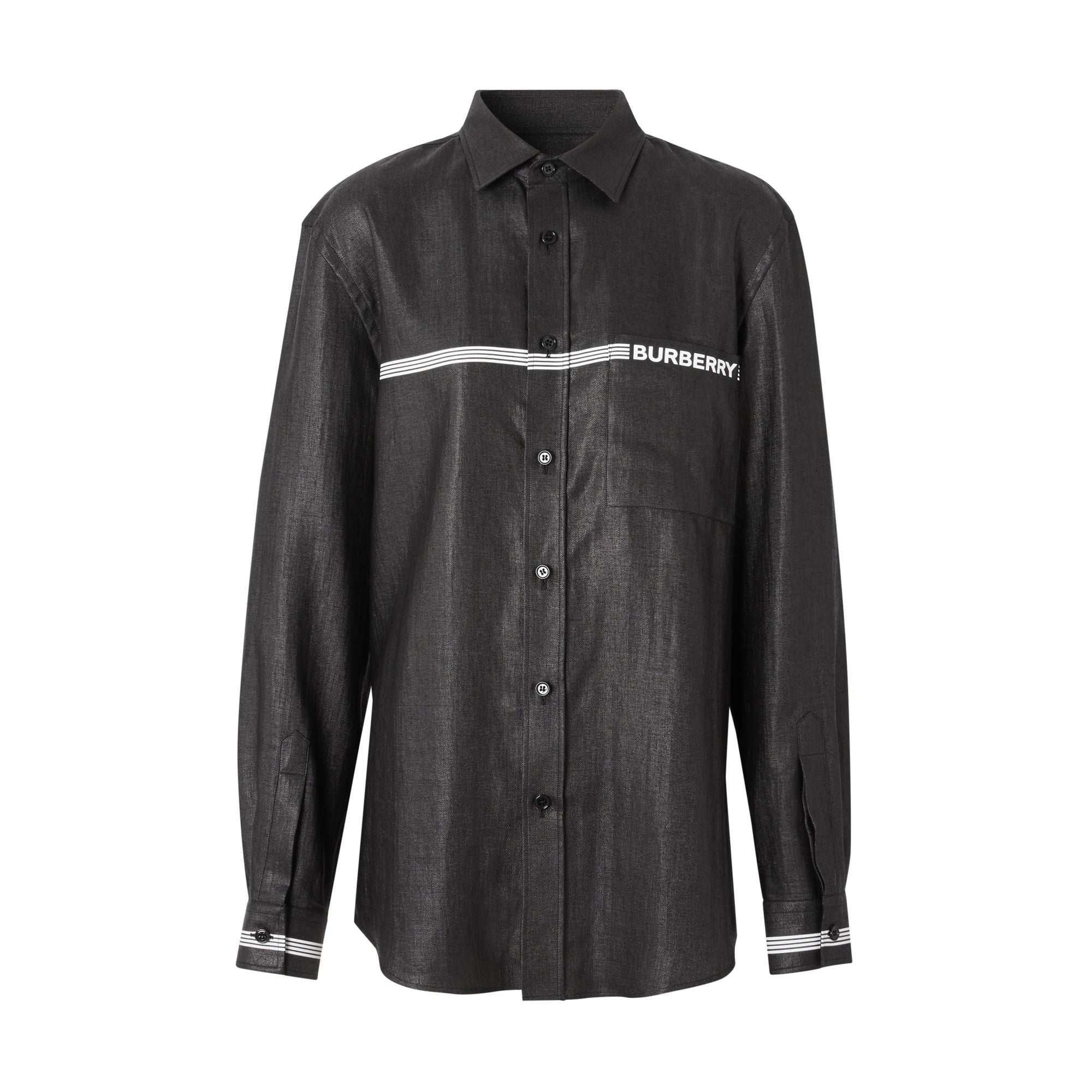 BLACK Chemise en lin mélangé avec logo