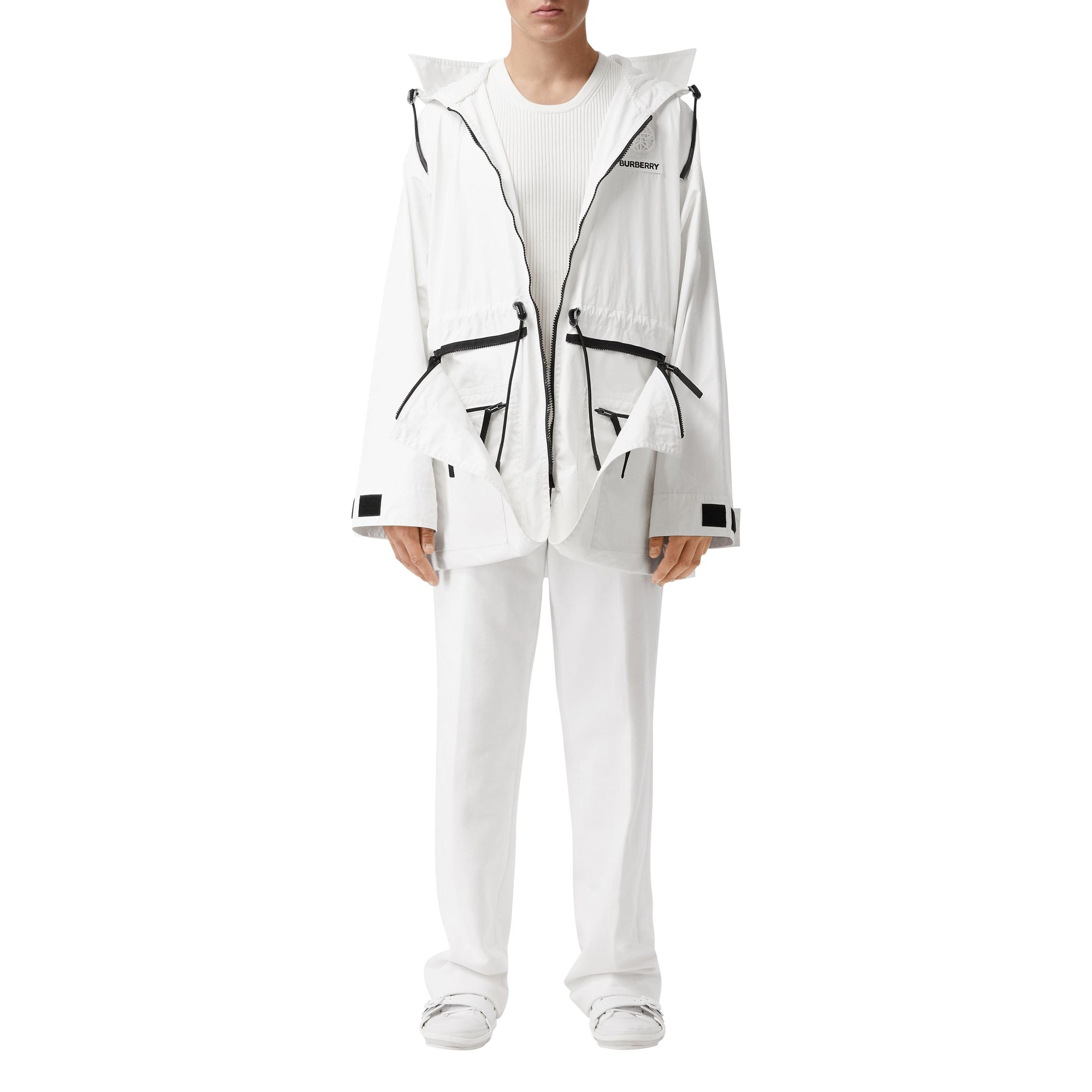 Parka en coton technique à panneau zippé - Blanc optique