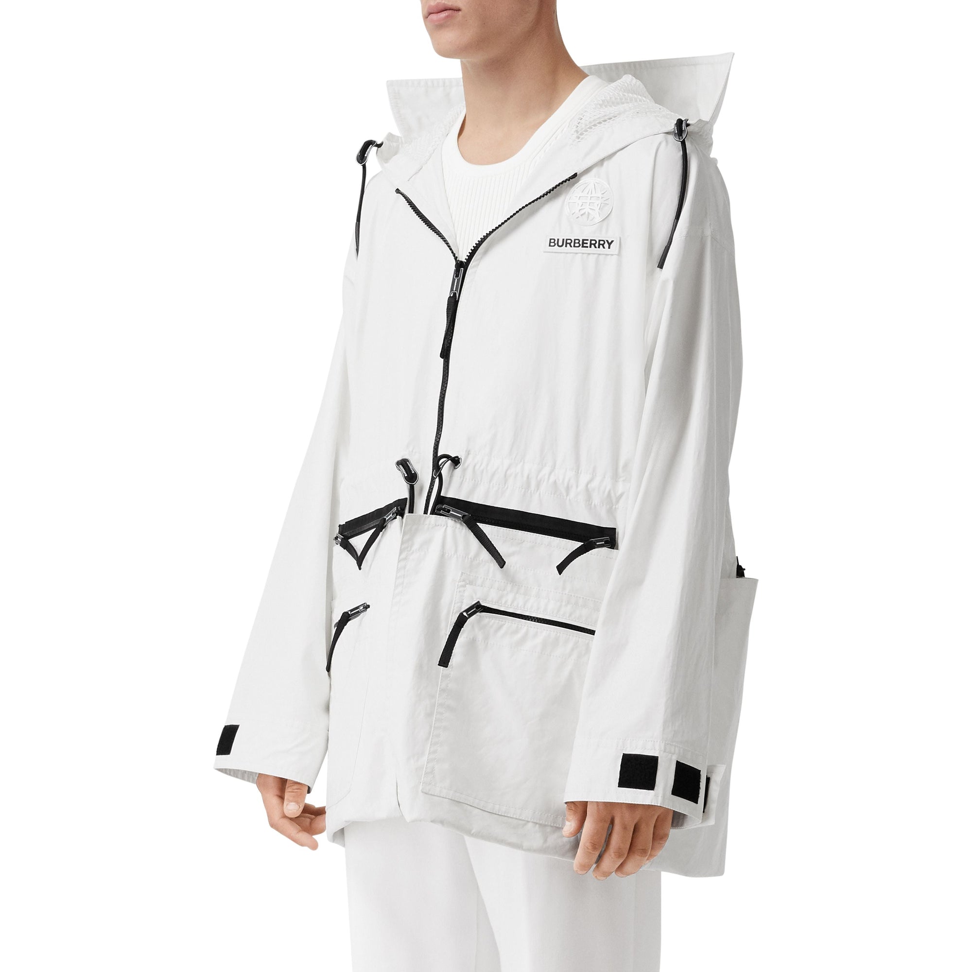 Parka en coton technique à panneau zippé - Blanc optique
