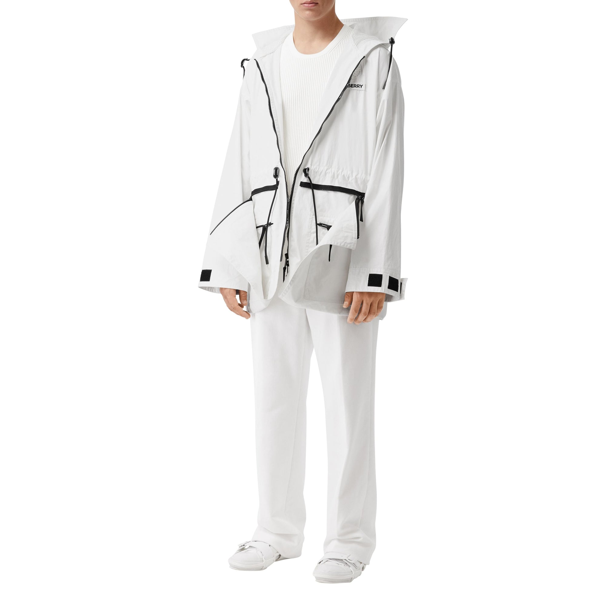 Parka en coton technique à panneau zippé - Blanc optique
