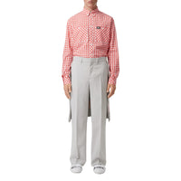 LIGHT PEBBLE GREY Pantalon ample en mohair et laine avec jupe rayée