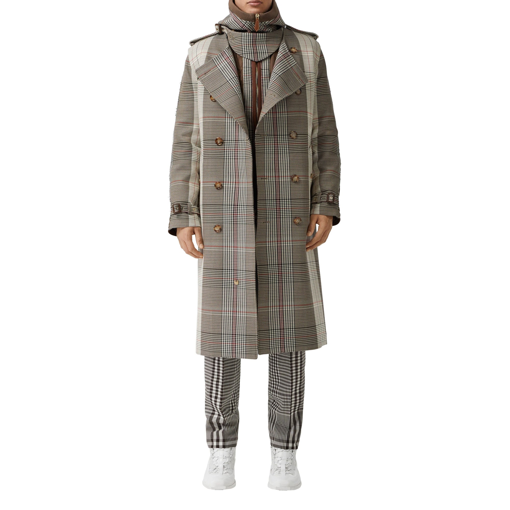 BEIGE IP PTTN Trench en laine et coton check avec panneau matelassé