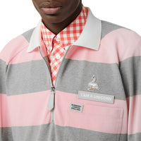 Polo à manches longues en coton rayé avec zip - Rose pâle
