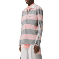 Polo à manches longues en coton rayé avec zip - Rose pâle