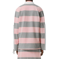 Polo à manches longues en coton rayé avec zip - Rose pâle