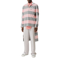 Polo à manches longues en coton rayé avec zip - Rose pâle