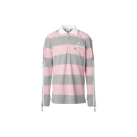 Polo à manches longues en coton rayé avec zip - Rose pâle