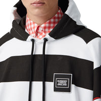 Hoodie rayé en coton avec logo et zips - Noir & blanc