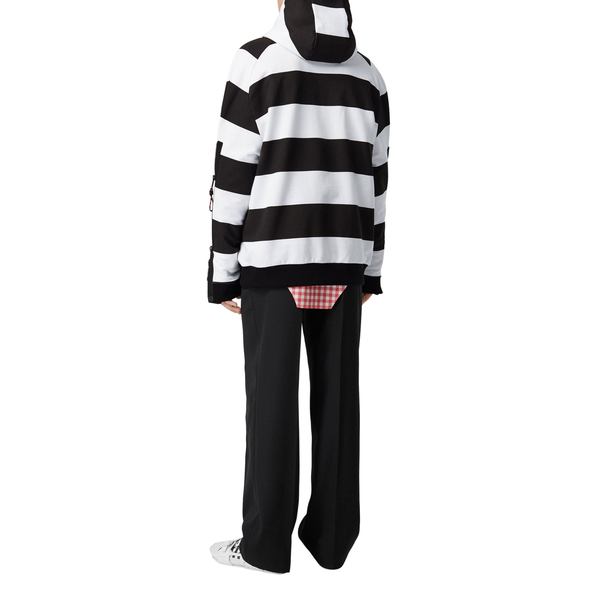 Hoodie rayé en coton avec logo et zips - Noir & blanc
