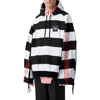 Hoodie rayé en coton avec logo et zips - Noir & blanc