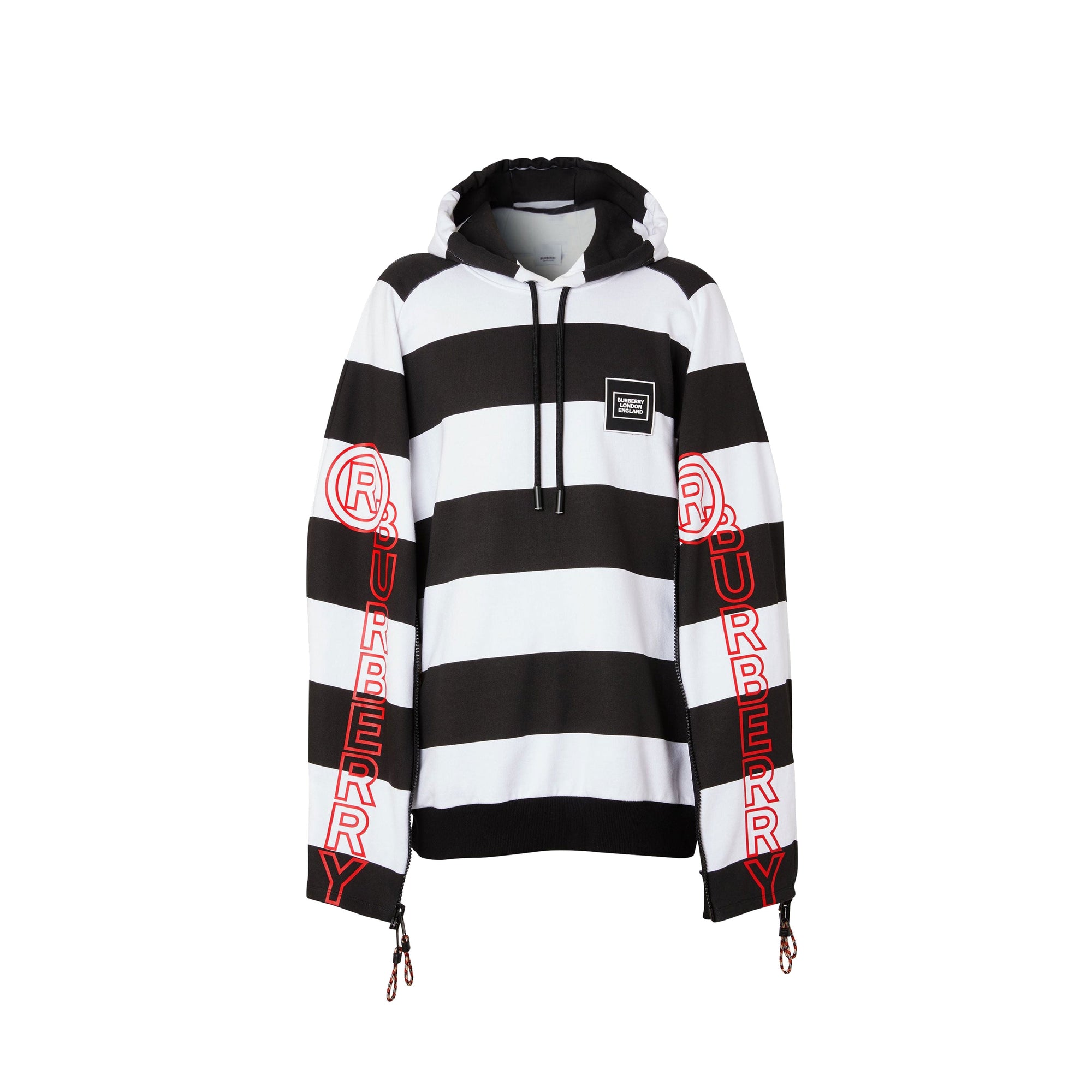 Hoodie rayé en coton avec logo et zips - Noir & blanc