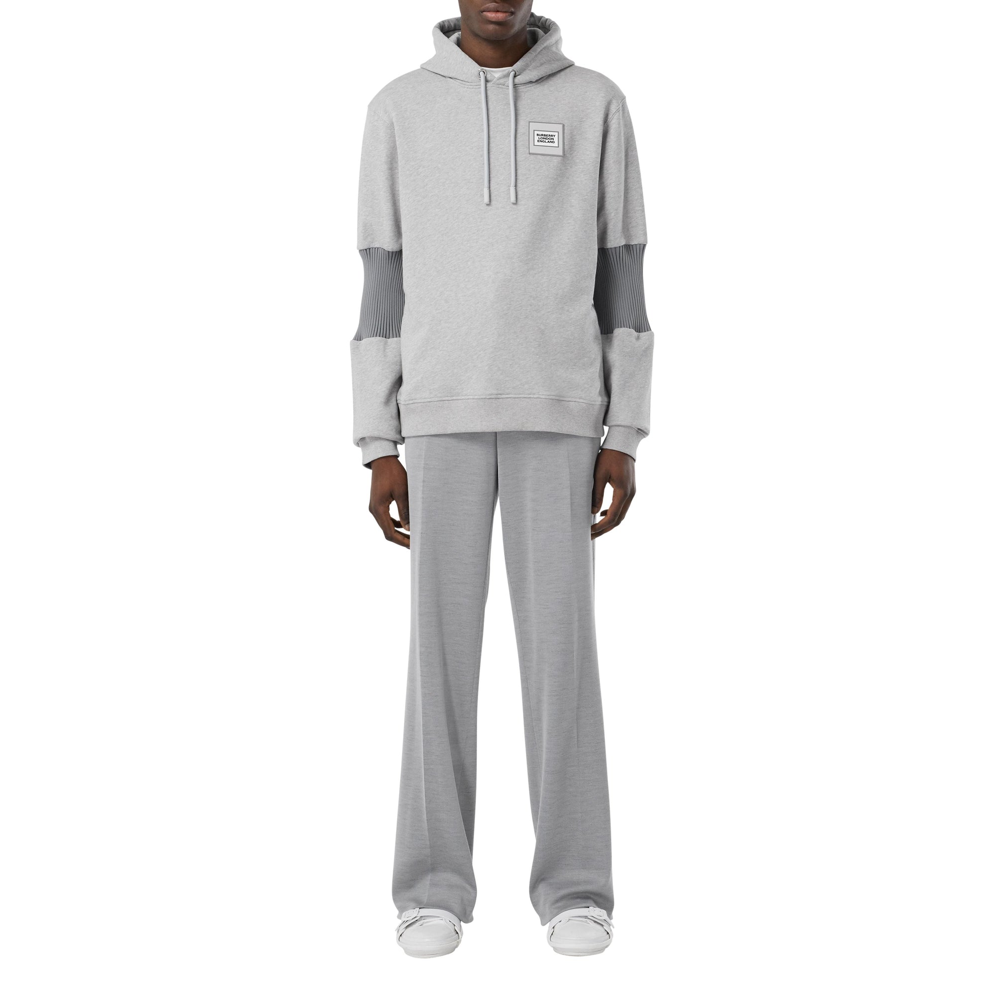 Hoodie en coton avec manches à panneaux - Camaïeu de gris