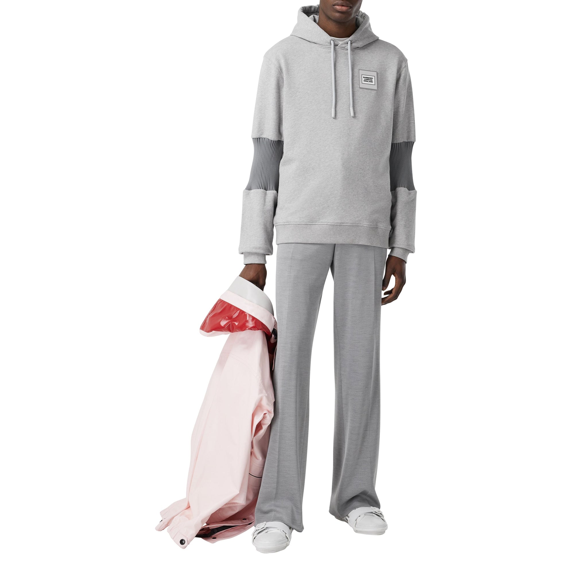 Hoodie en coton avec manches à panneaux - Camaïeu de gris