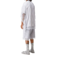 T-shirt oversize en coton avec cape en dentelle de chantilly - Porcelaine