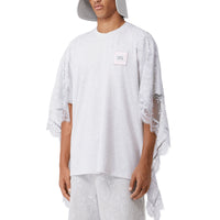 T-shirt oversize en coton avec cape en dentelle de chantilly - Porcelaine
