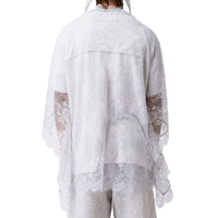 T-shirt oversize en coton avec cape en dentelle de chantilly - Porcelaine