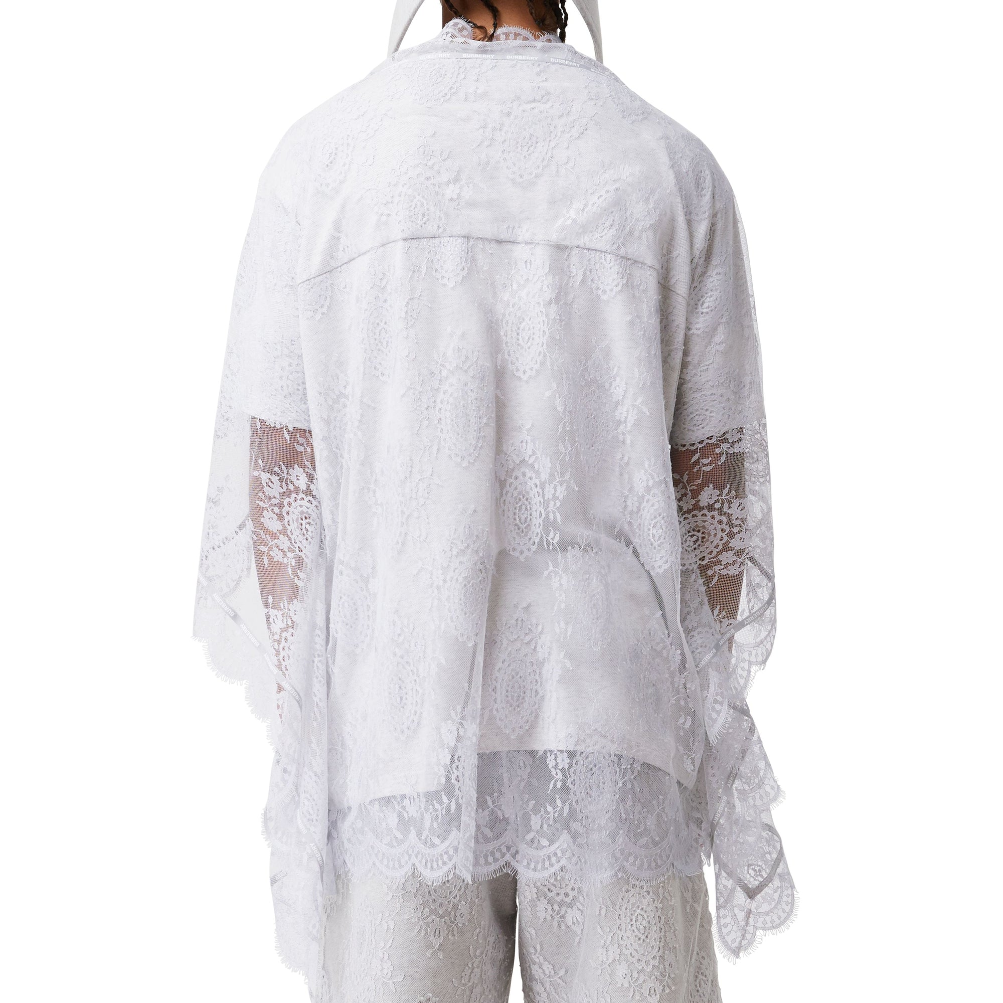 T-shirt oversize en coton avec cape en dentelle de chantilly - Porcelaine