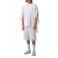 T-shirt oversize en coton avec cape en dentelle de chantilly - Porcelaine