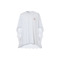 T-shirt oversize en coton avec cape en dentelle de chantilly - Porcelaine