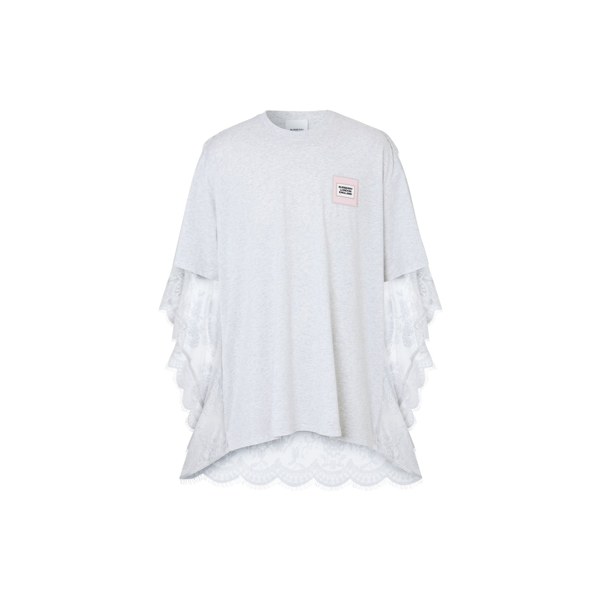 T-shirt oversize en coton avec cape en dentelle de chantilly - Porcelaine