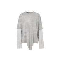 T-shirt oversize en coton à fines rayures en cristaux avec découpe à la base - Gris nuage