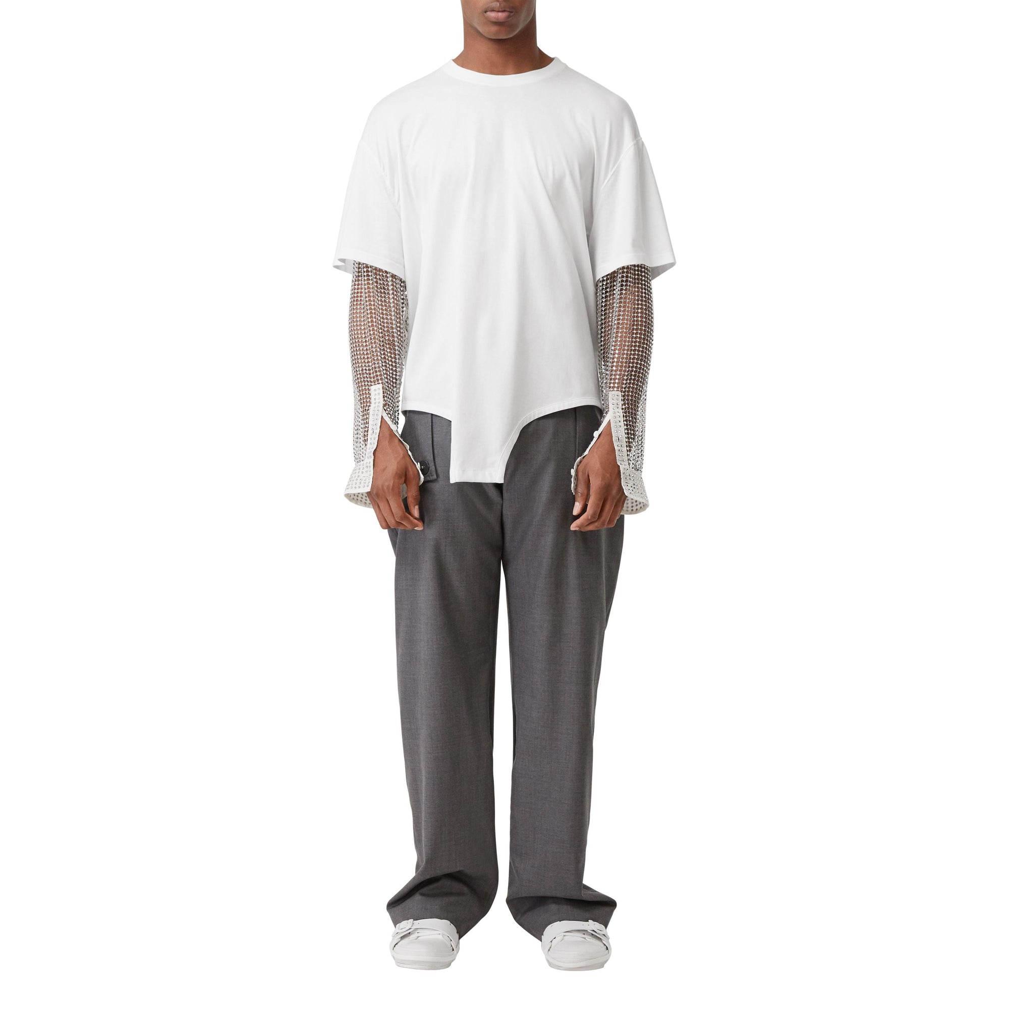 T-shirt oversize en coton à manches en cristaux avec découpe - Blanc optique