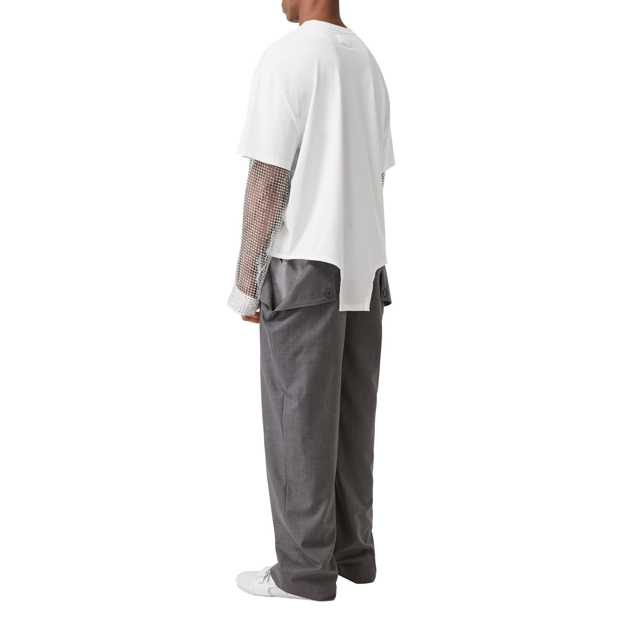 T-shirt oversize en coton à manches en cristaux avec découpe - Blanc optique