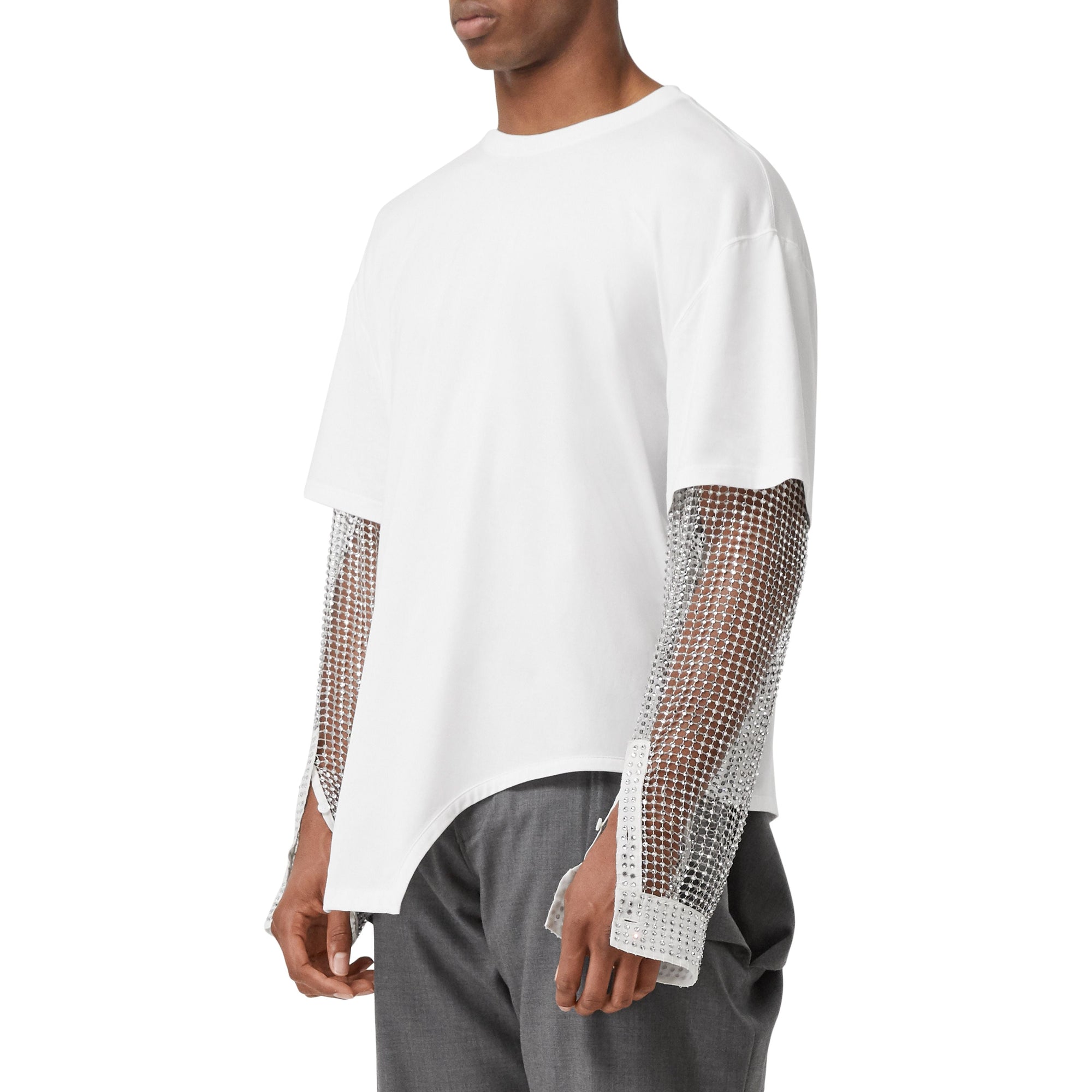 T-shirt oversize en coton à manches en cristaux avec découpe - Blanc optique