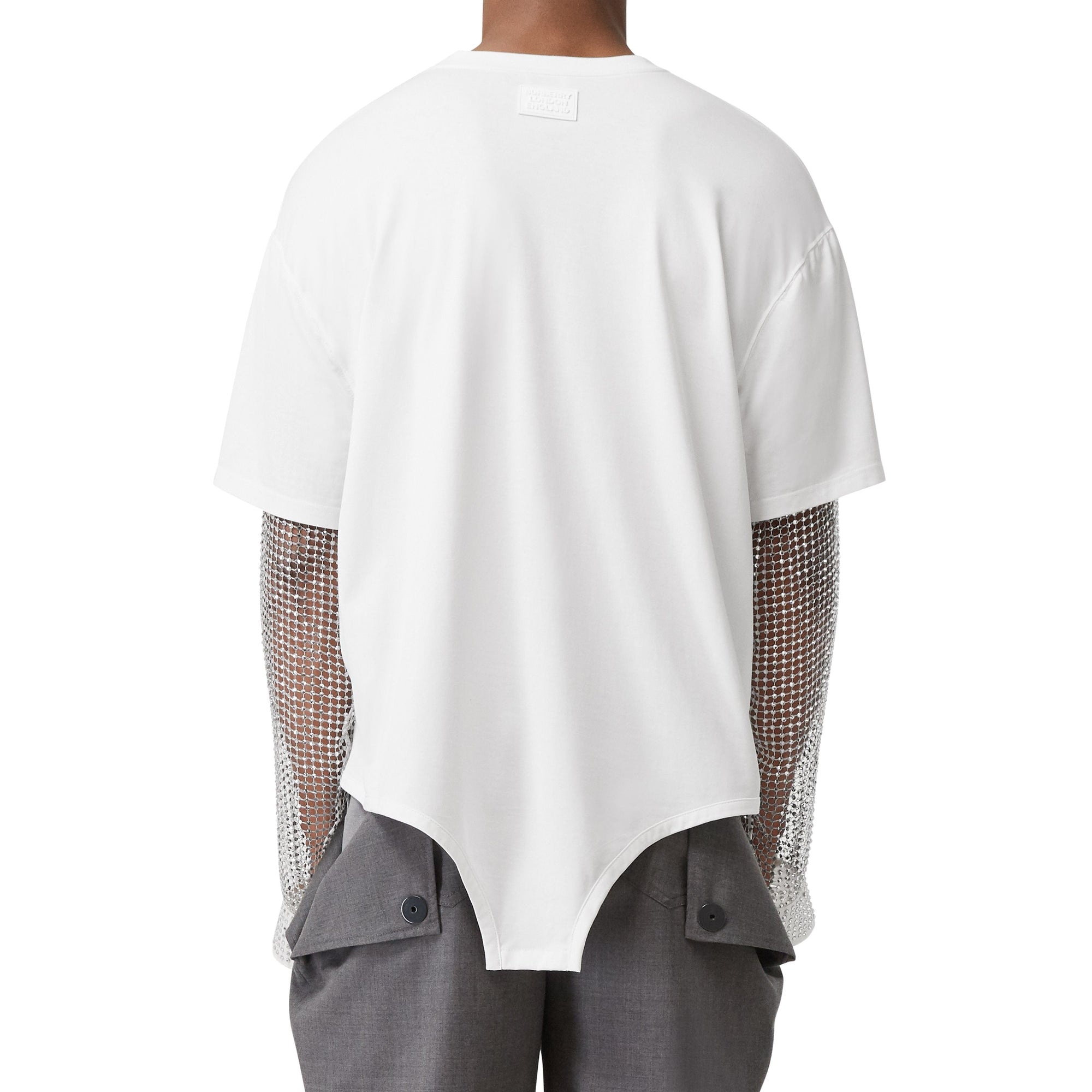 T-shirt oversize en coton à manches en cristaux avec découpe - Blanc optique