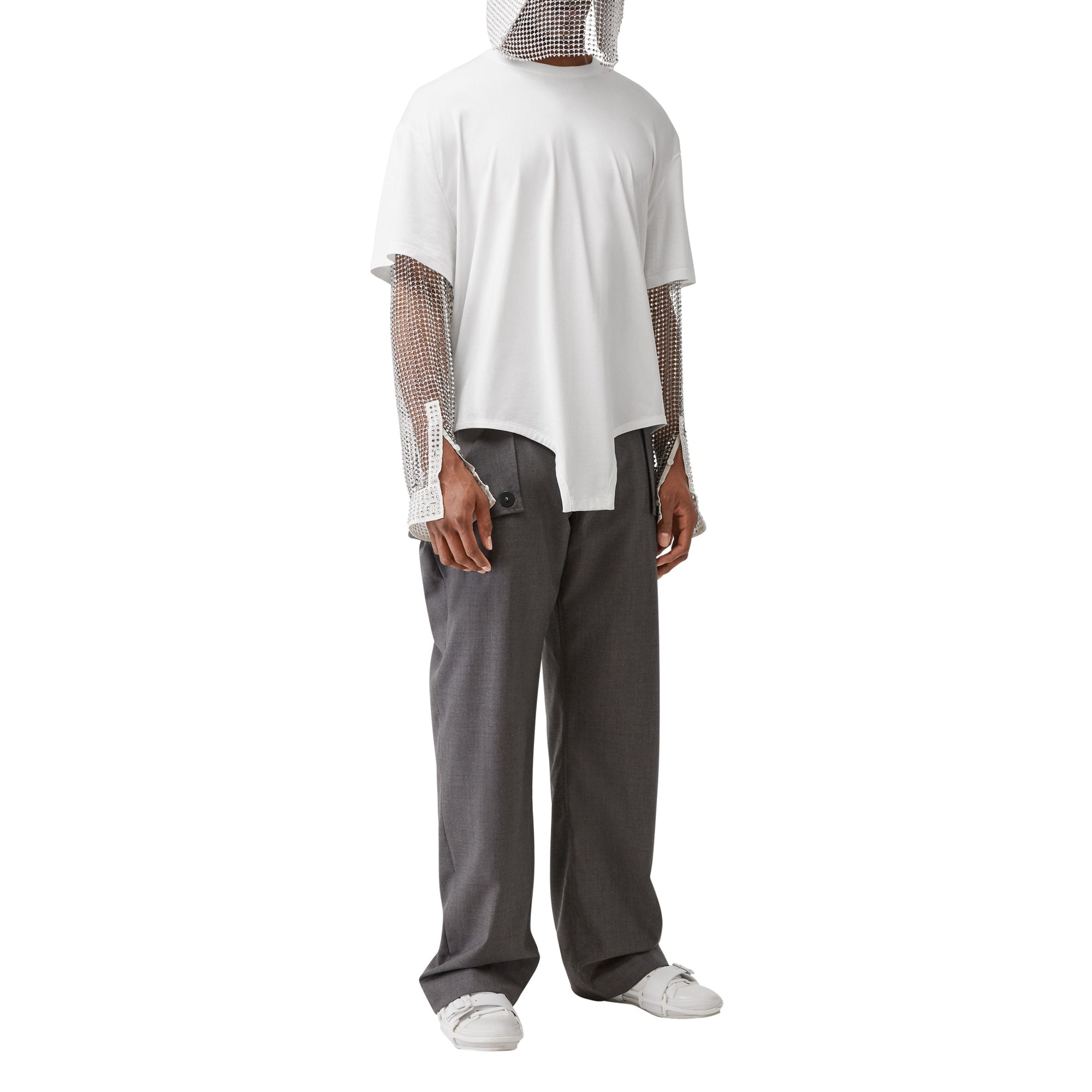 T-shirt oversize en coton à manches en cristaux avec découpe - Blanc optique