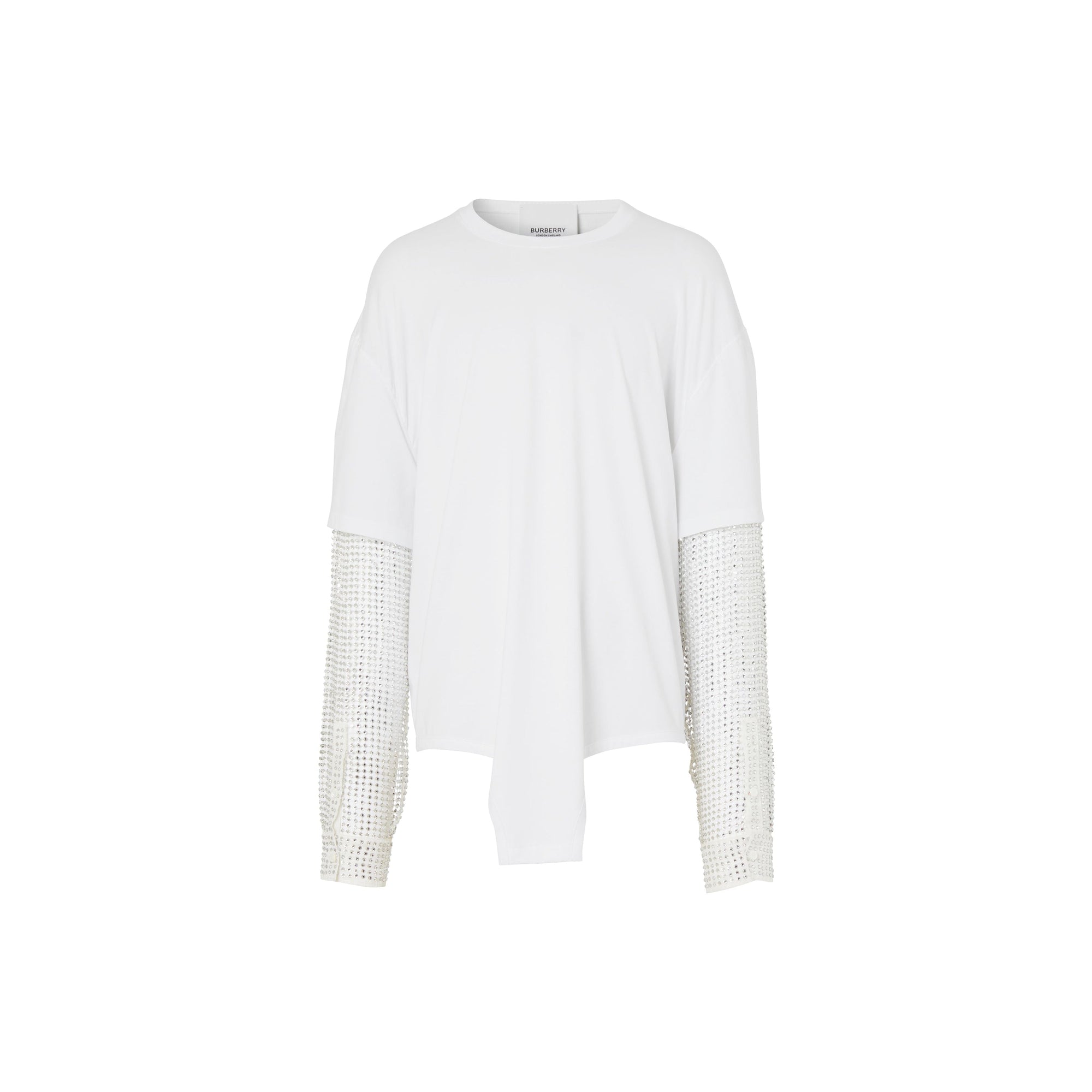 T-shirt oversize en coton à manches en cristaux avec découpe - Blanc optique