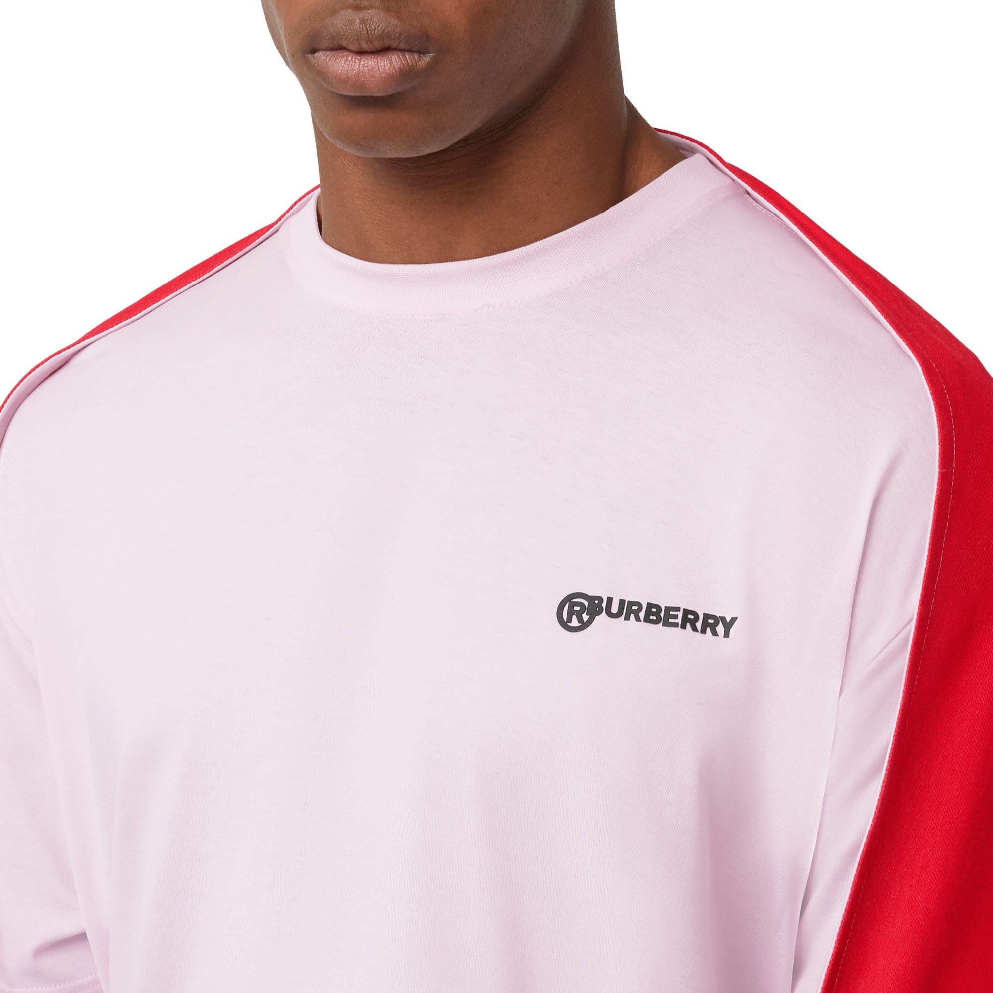 T-shirt oversize en coton avec cape rayée - Rose pâle & rouge