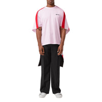 T-shirt oversize en coton avec cape rayée - Rose pâle & rouge