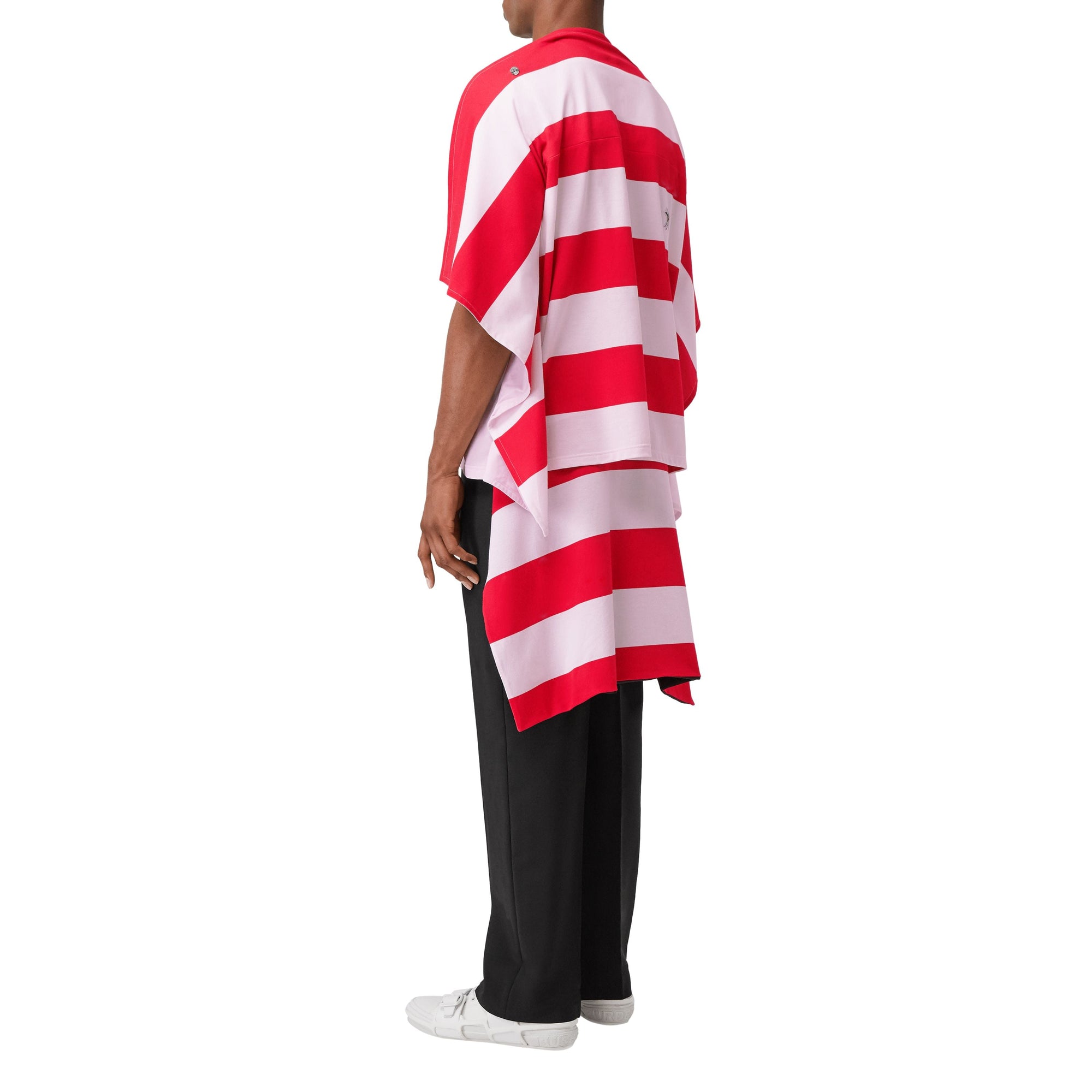 T-shirt oversize en coton avec cape rayée - Rose pâle & rouge