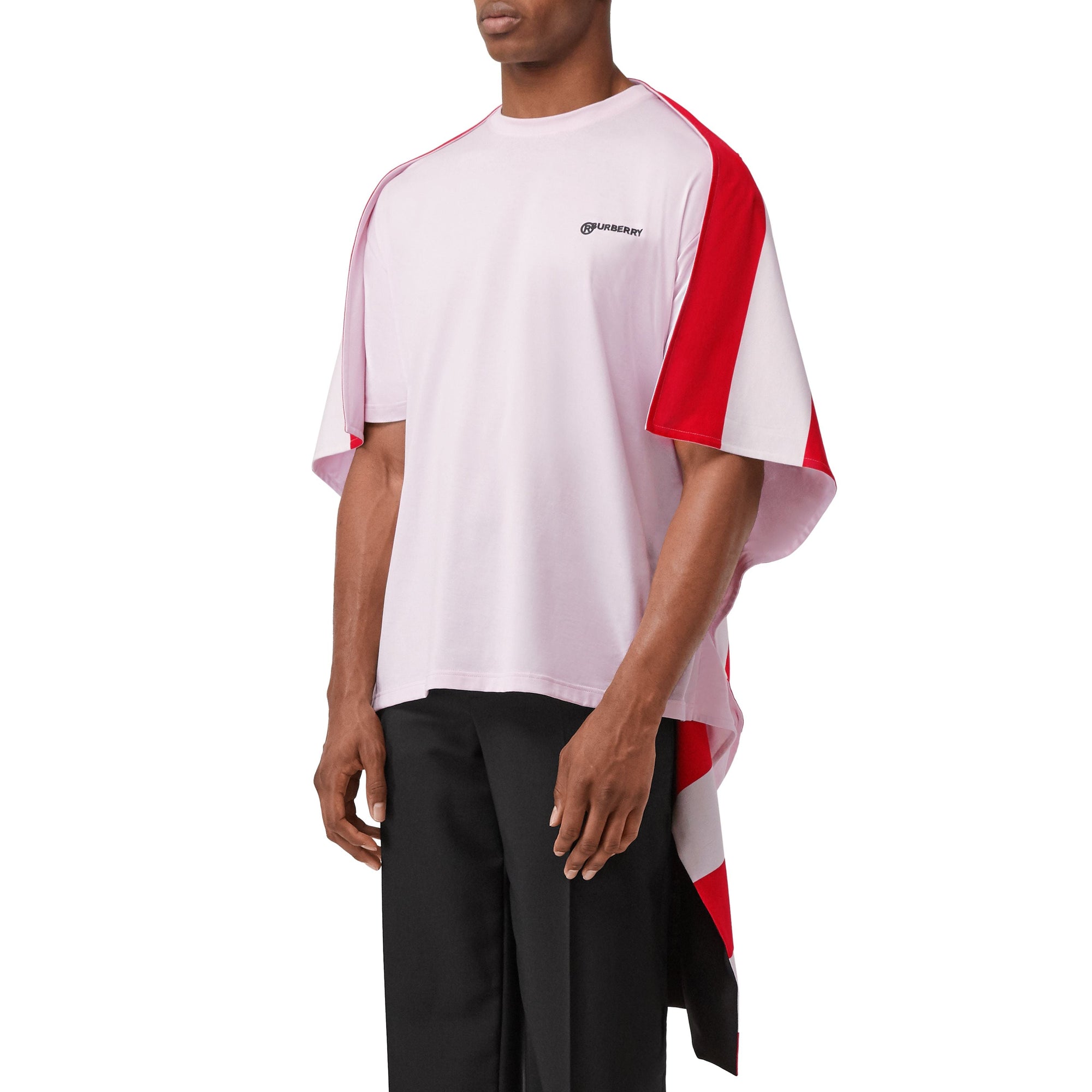 T-shirt oversize en coton avec cape rayée - Rose pâle & rouge
