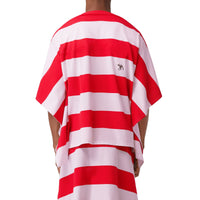 T-shirt oversize en coton avec cape rayée - Rose pâle & rouge