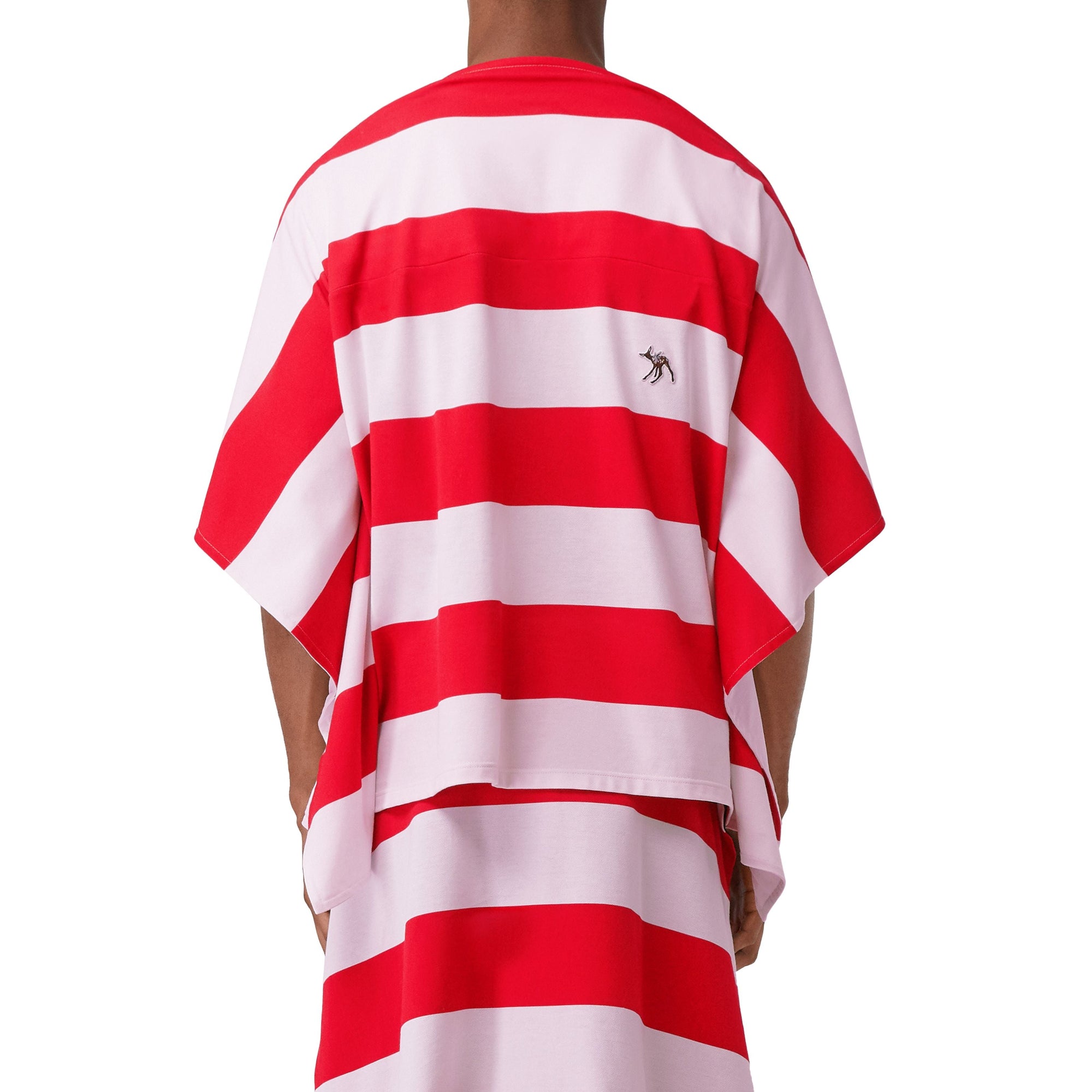 T-shirt oversize en coton avec cape rayée - Rose pâle & rouge