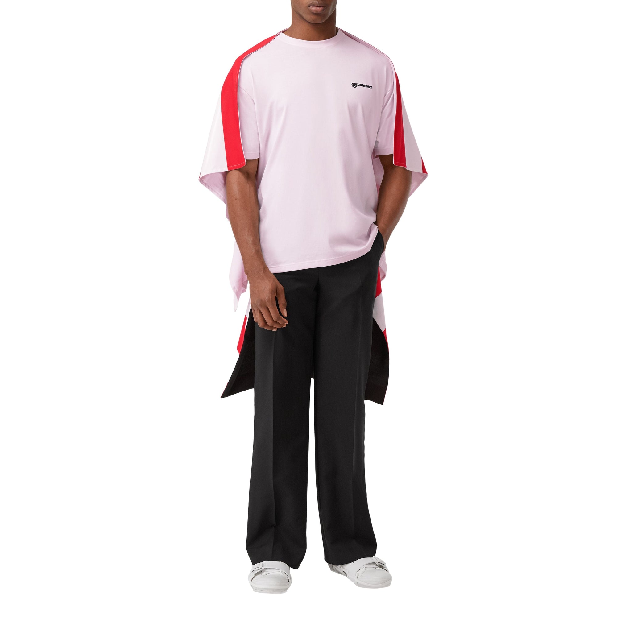 T-shirt oversize en coton avec cape rayée - Rose pâle & rouge