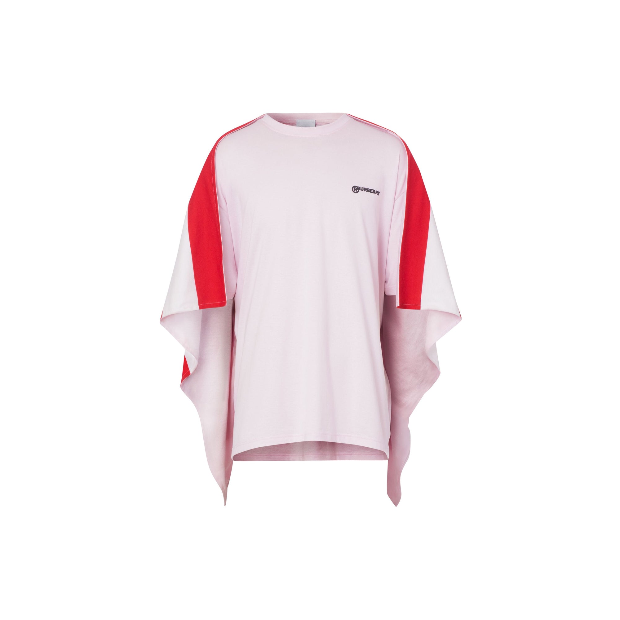 T-shirt oversize en coton avec cape rayée - Rose pâle & rouge