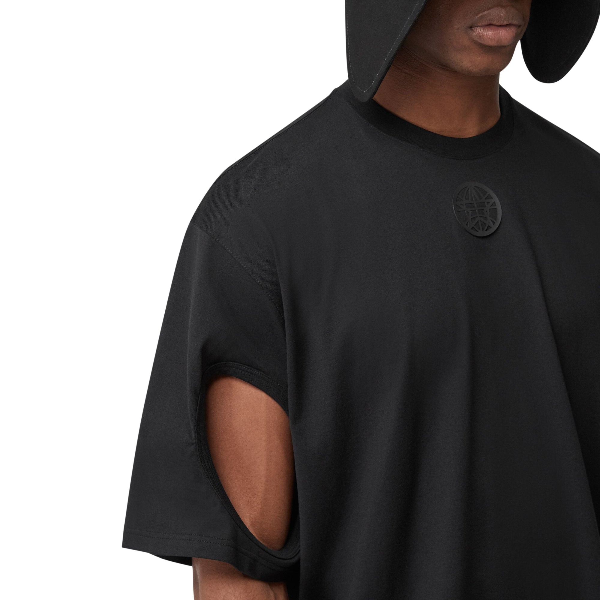 T-shirt oversize en coton à imprimé montage avec manches à découpes - Noir